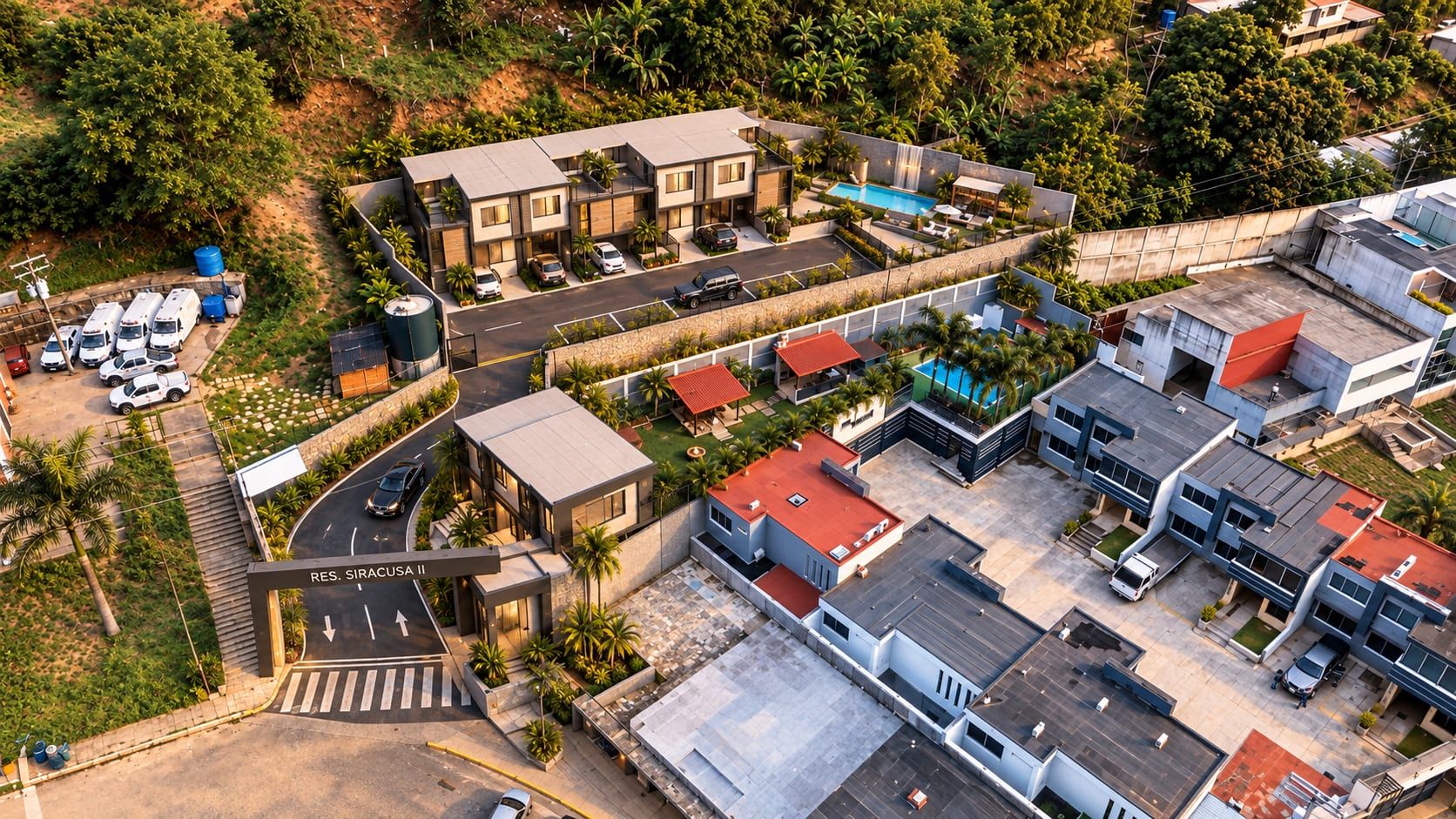 Vista aérea del conjunto residencial y su entorno
