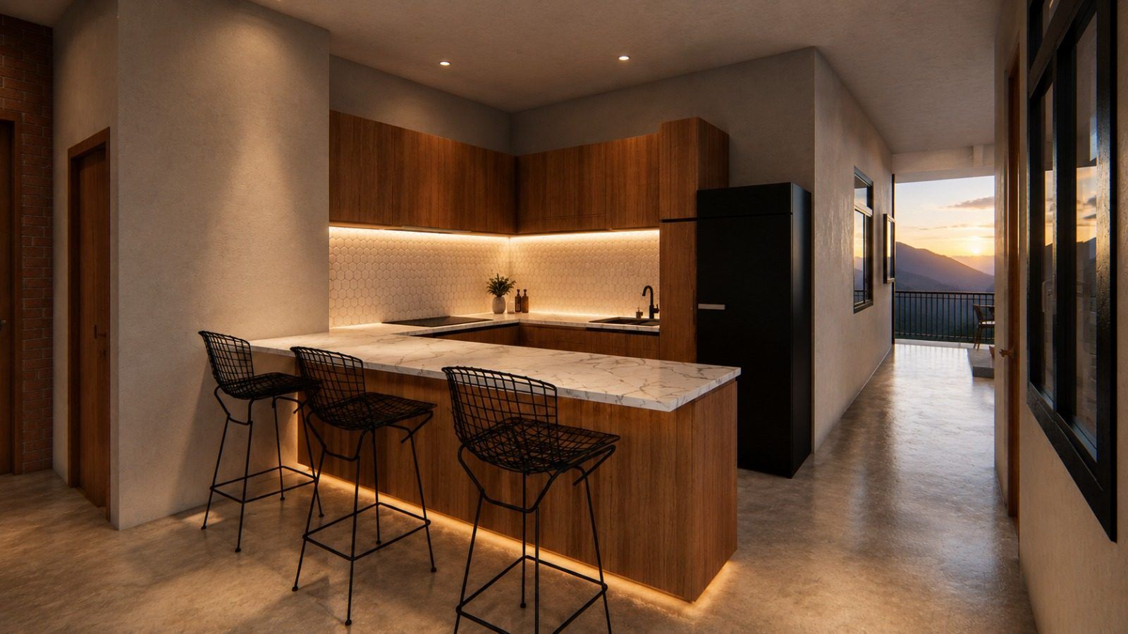 Render de cocina en madera